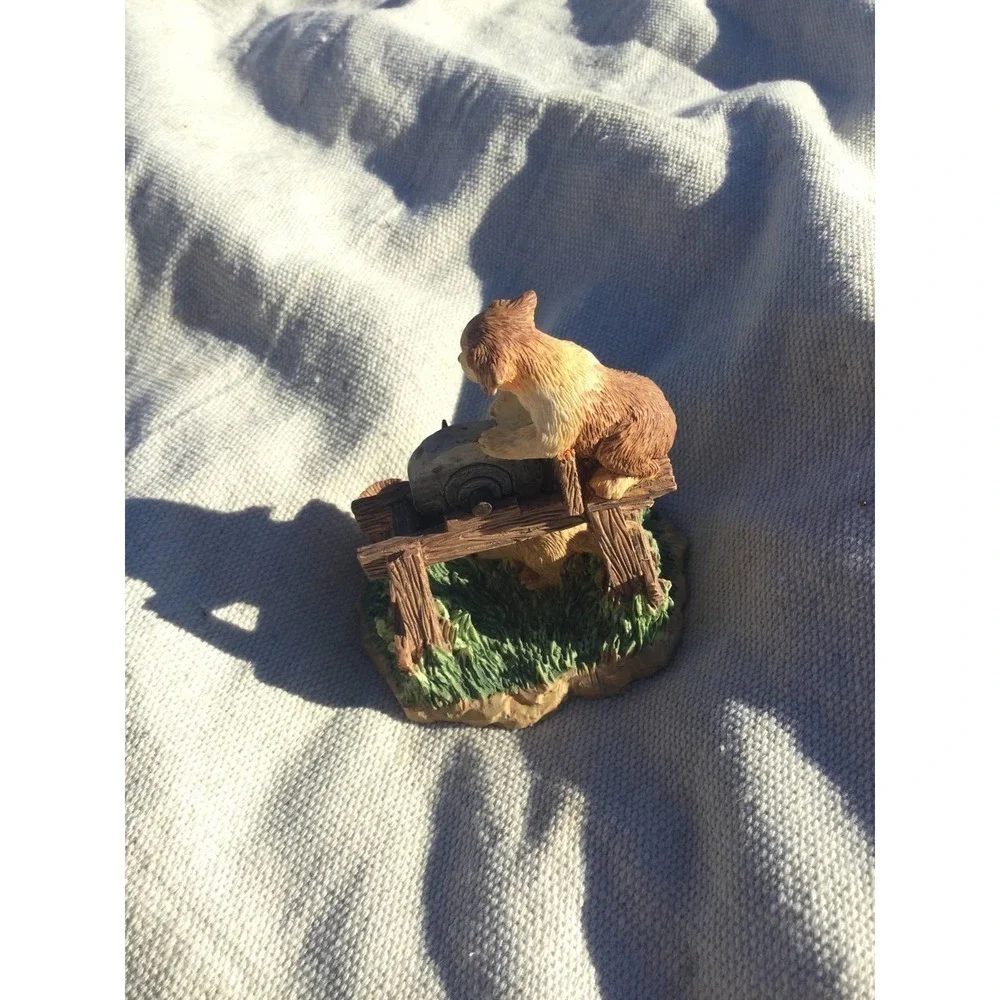 Vintage Lefton dog cat figurine 3 in water well brown‎ 01547 1994 farm bucket